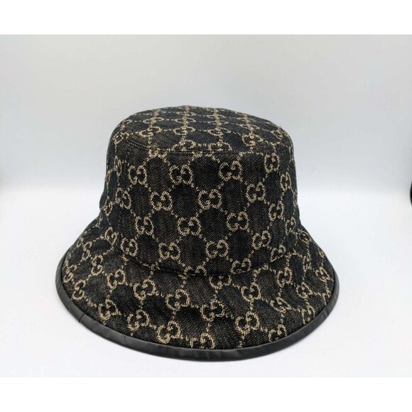 Gucci GG Monogram Logo Denim Bucket Hat Black M 576371 main image 7